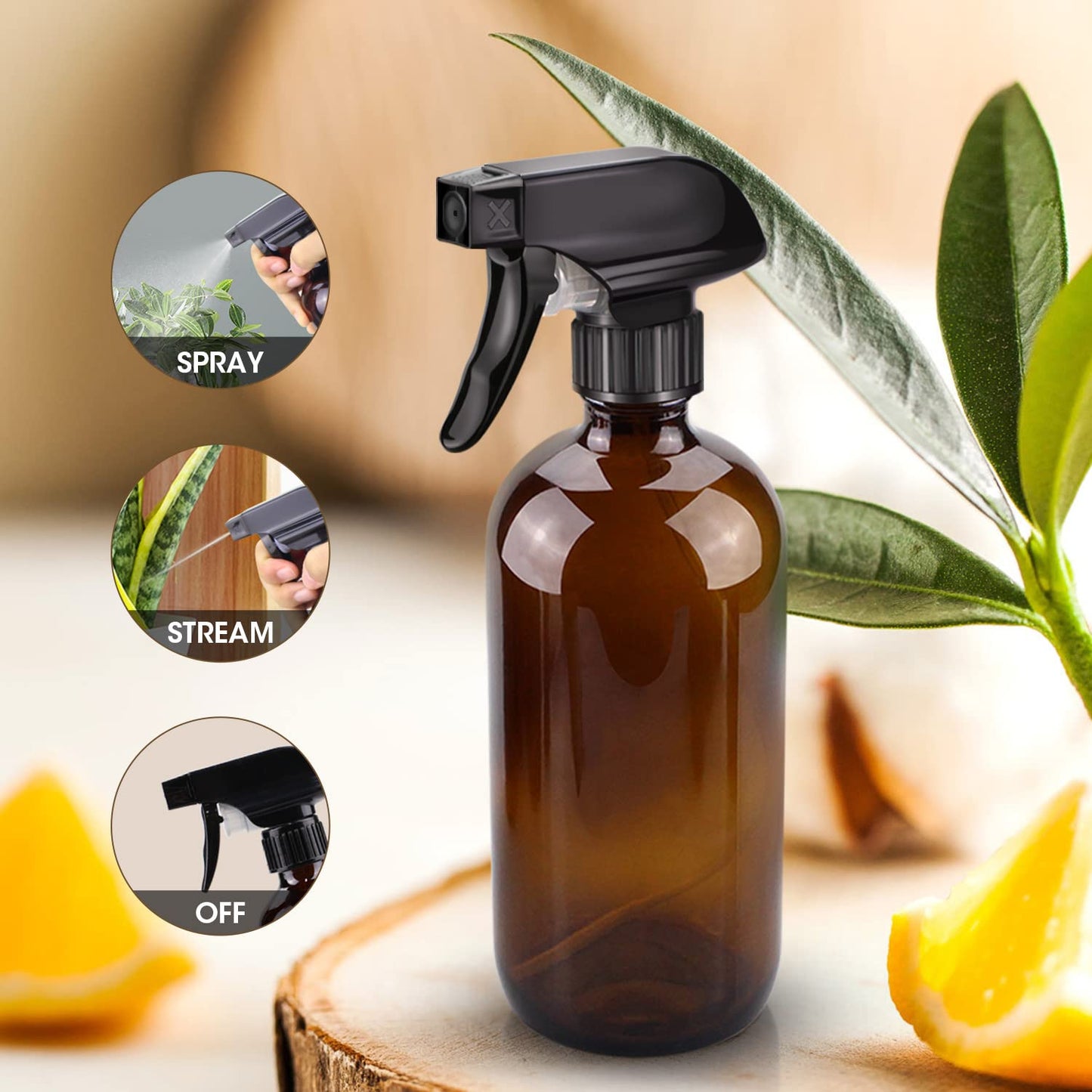 Wedama Amber Glass Spray Bottles - 16 oz Refillable Spray Bottle for Cleaning & Essential Oils | Adjustable Nozzles