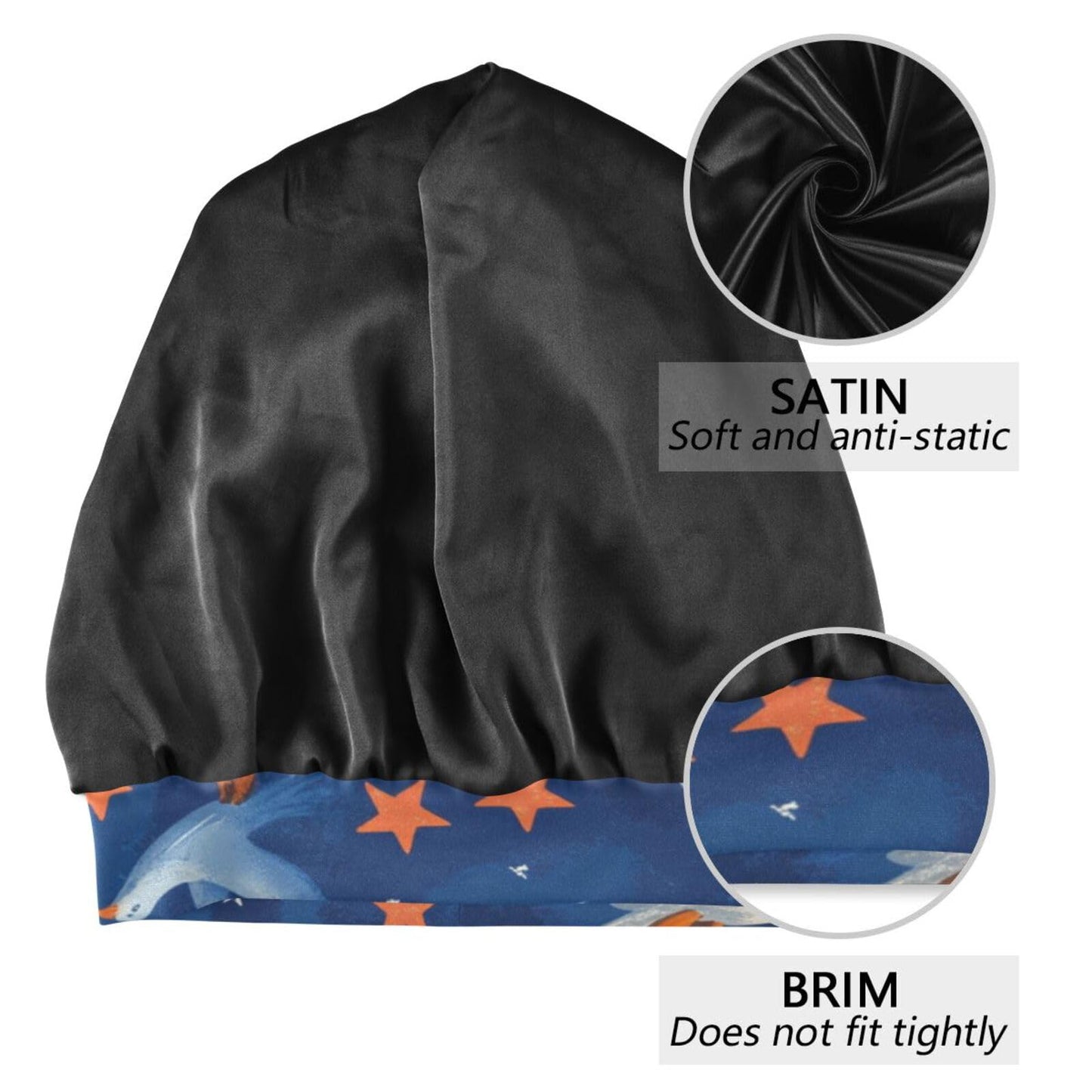 ElliTarr Beanie Hat Satin Bonnet Lined Sleep Cap Hair Wrap Cover Slouchy Beanie for Curly Hair Protection for Gifts for Men Women Cartoon Bald Eagle and Patriotic Stars