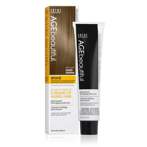 AGE beautiful Permanent Hair Color Dye Liqui Creme | 100% Gray Coverage | Anti-Aging Haircolor | Biotin for Thicker, Fuller Hair | Professional Salon Coloring | 8NWB Medium Neutral Warm Beige Blonde