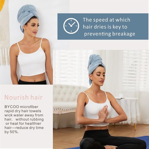 Regine Switzerland Large Microfiber Hair Towel Wrap - Anti-Frizz, Fast-Drying, Super Absorbent | Ideal for Curly & Thick Hair - Blue