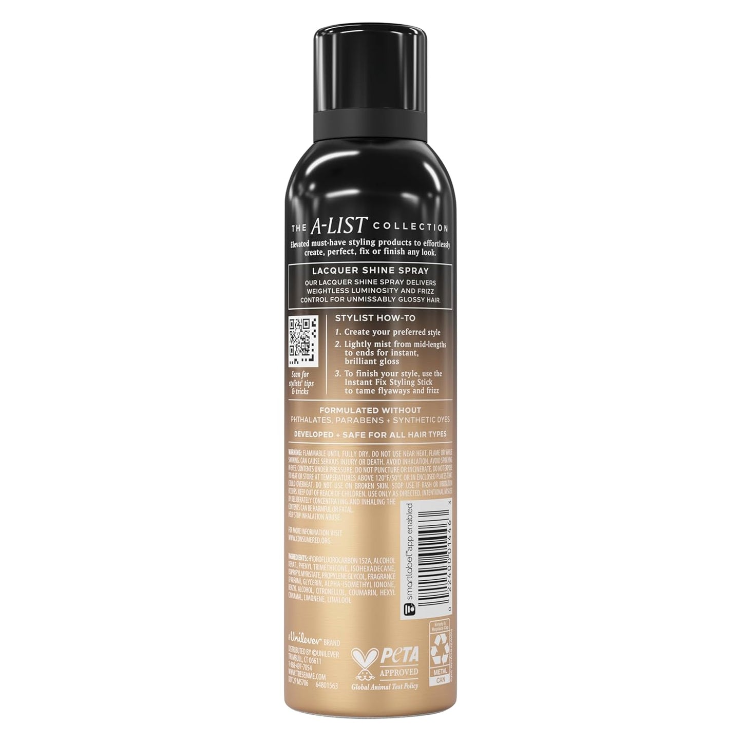 TRESemmé Lacquer Shine Spray - A-LIST Collection for Brilliant Gloss & Humidity Control | 5.3 Oz