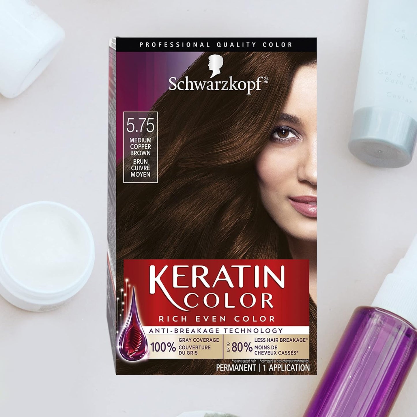 Schwarzkopf Keratin Color Permanent Hair Color Cream - 5.75 Medium Copper Brown | Long-Lasting Color, 1 Count