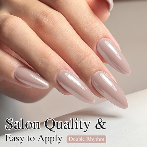 Double Rhythm Gel Polish 15ML Jelly Sheer Pastel Light Milky Color Pearl White Bottle 1 PC 0.5 OZ Full Size Nail Art Salon at Home (Milky Khaki-D1467)