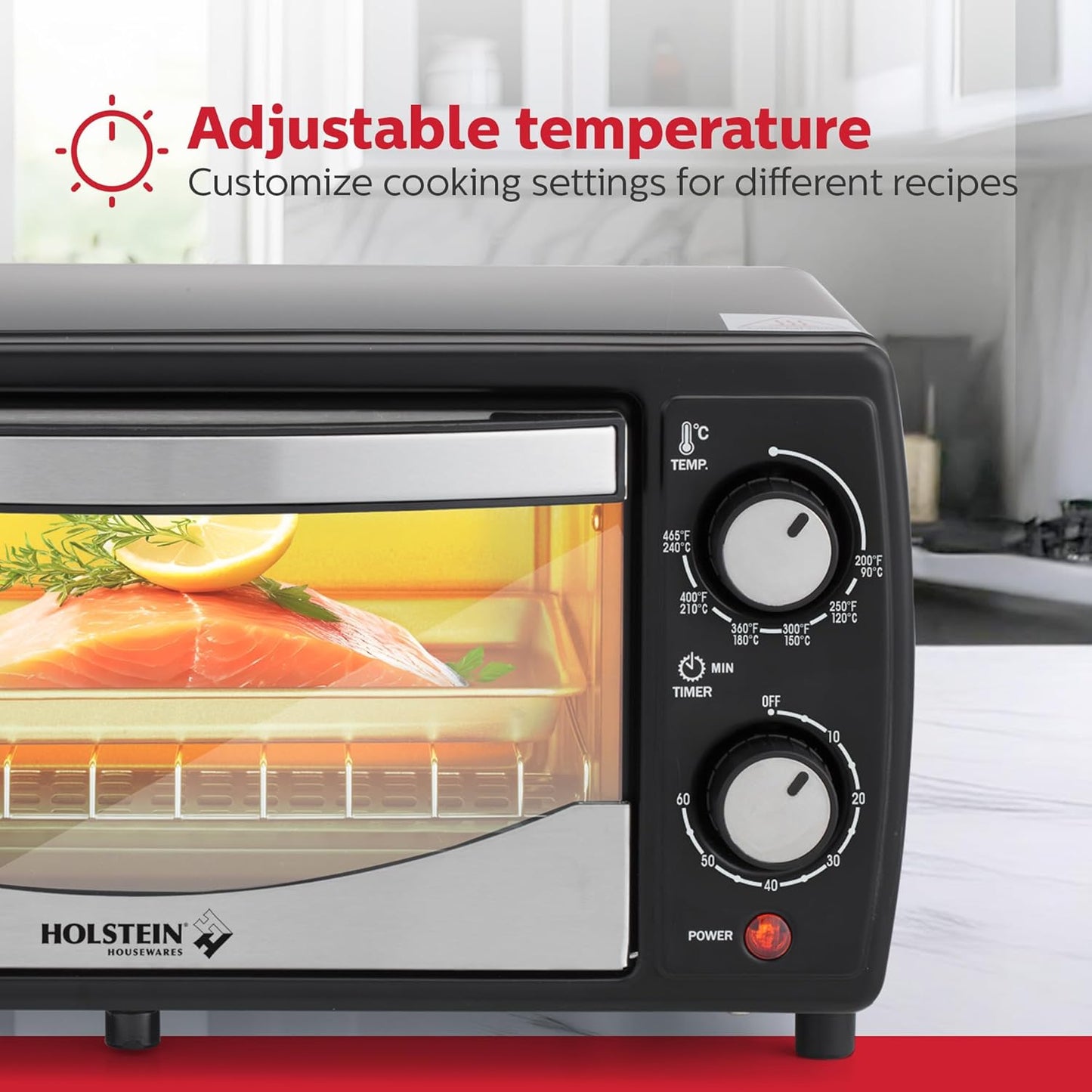 Holstein Housewares 4-Slice Toaster Oven - Compact Design with 60-Minute Timer | Includes Pan & Wire Rack in Sleek Black