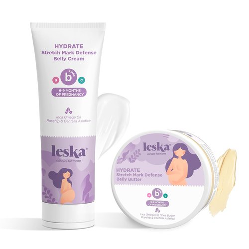 Leska Maternity Cream 2-Pack - Hydrate Stretch Mark Defense Belly Cream & Butter | Pregnancy Months 6-9 (4-4.93oz)