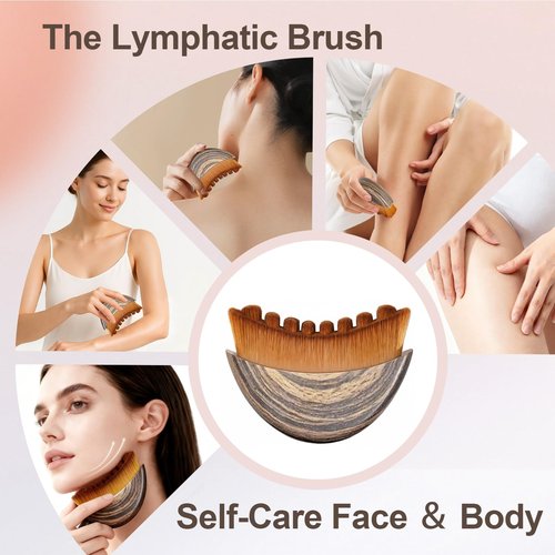 2 PCS Lymphatic Contour Face Brush, Manual Lymphatic Drainage Massager, Natural Makeup Brushes with Durable Soft Bristles, Hypoallergenic Ergonomic Facial Cleansing Brush for Sculpting