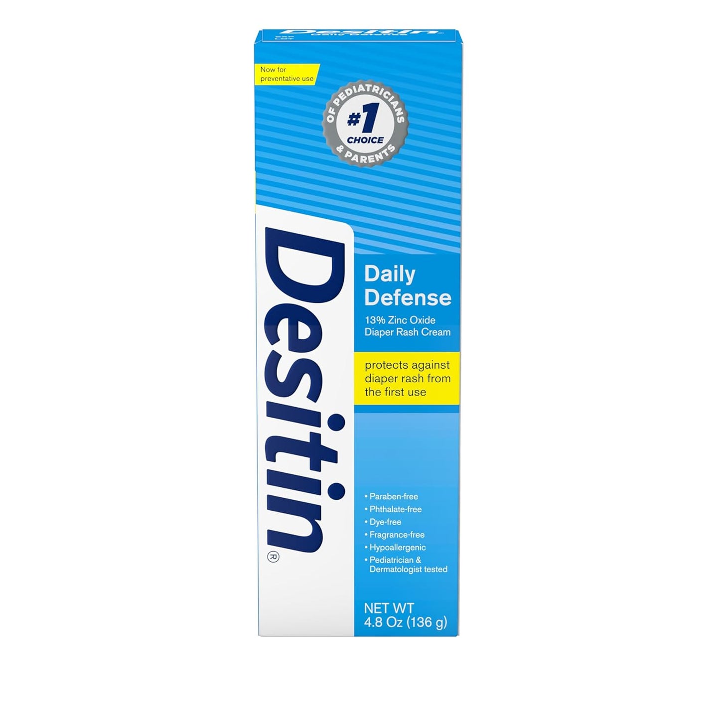 Desitin Daily Defense Baby Diaper Rash Cream - Zinc Oxide Formula, Hypoallergenic, 4.8 oz