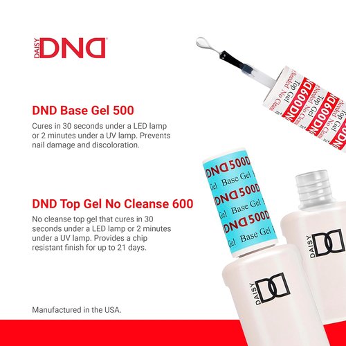 DND Gel Polish Set - UV/LED Base & No Cleanse Top Coat Duo | 0.5 Fl Oz Each for Professional Results