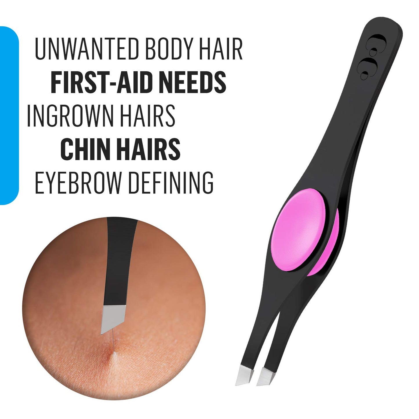 Precision Slant Tip Tweezers for Eyebrow & Facial Hair Removal – Surgical Grade Stainless Steel – Professional Tweezers for Men & Women with Bonus Protective Pouch, Black