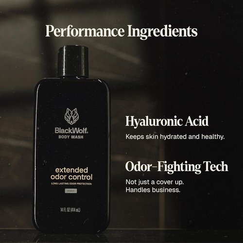 Black Wolf Deodorizing Body Wash for Men - Long-Lasting Hydrating Shower Gel - Clean Agave Scent, 16 Fl Oz