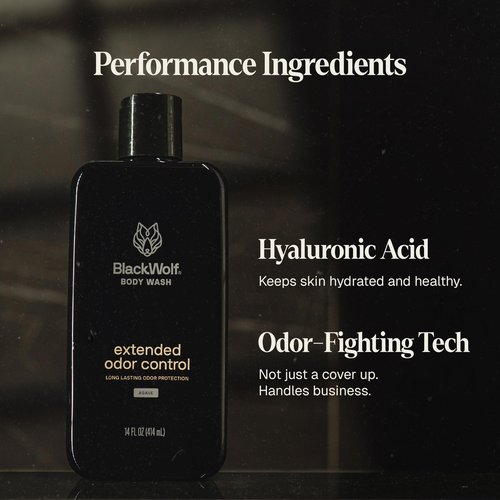 Black Wolf Deodorizing Body Wash for Men - Mens Long-Lasting Shower Gel Fights Body Odor - Hydrating & Moisturizing Body Cleanser Soap Removes Grime, Sweat & Buildup - Clean & Crisp Agave Scent