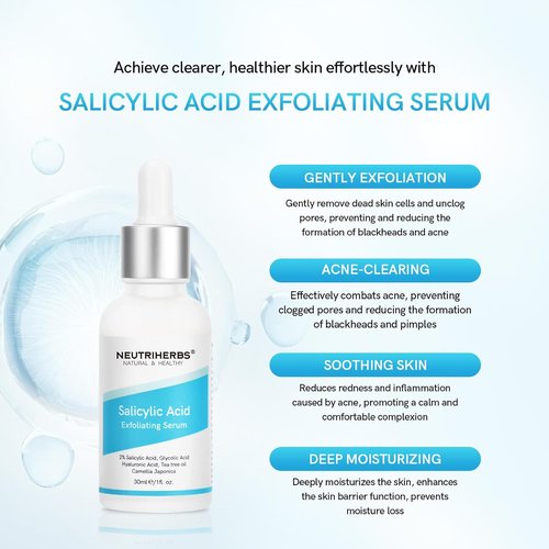 NEUTRIHERBS Salicylic Acid Face Serum - Unclogs Pores & Reduces Acne for Oily Skin | 1 fl oz