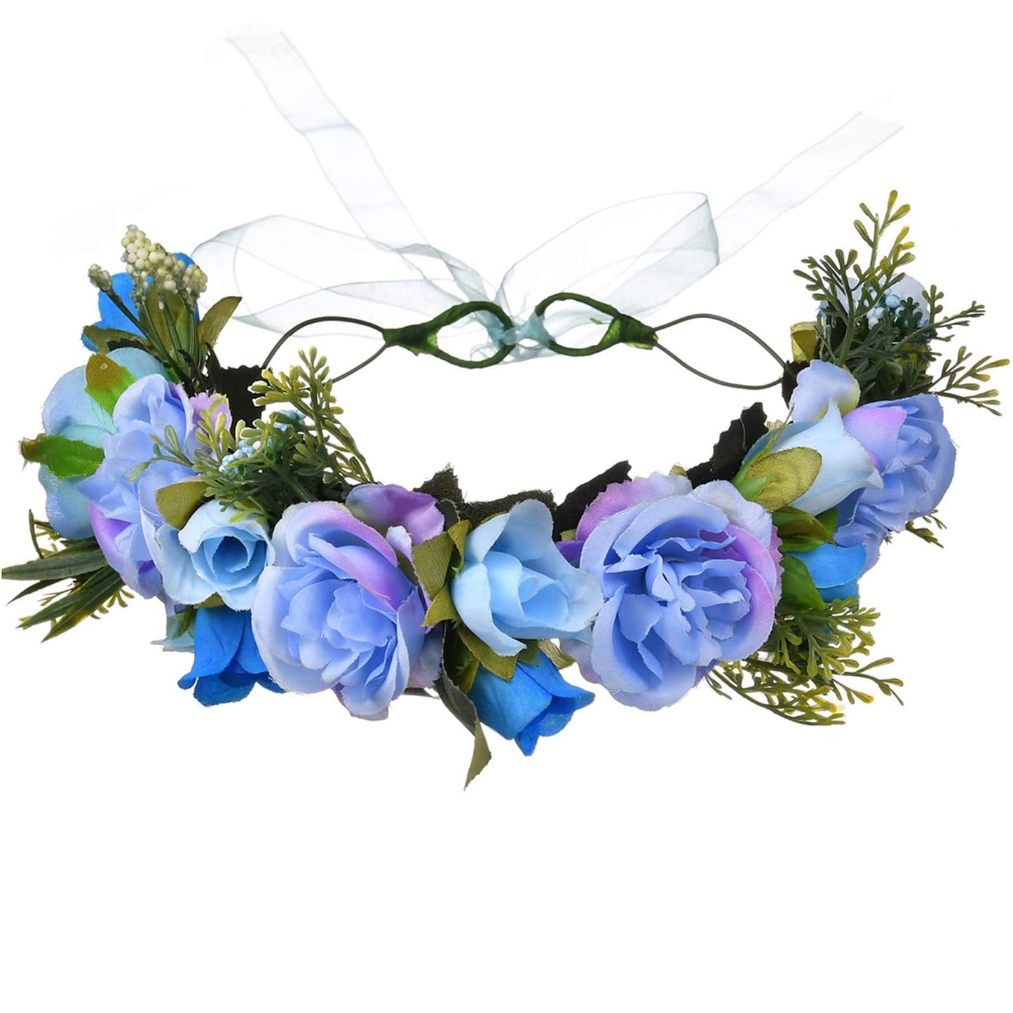 YnimioAOX Handmade Adjustable Flower Wreath Headband Halo Floral Crown Garland Headpiece,H-cerulean