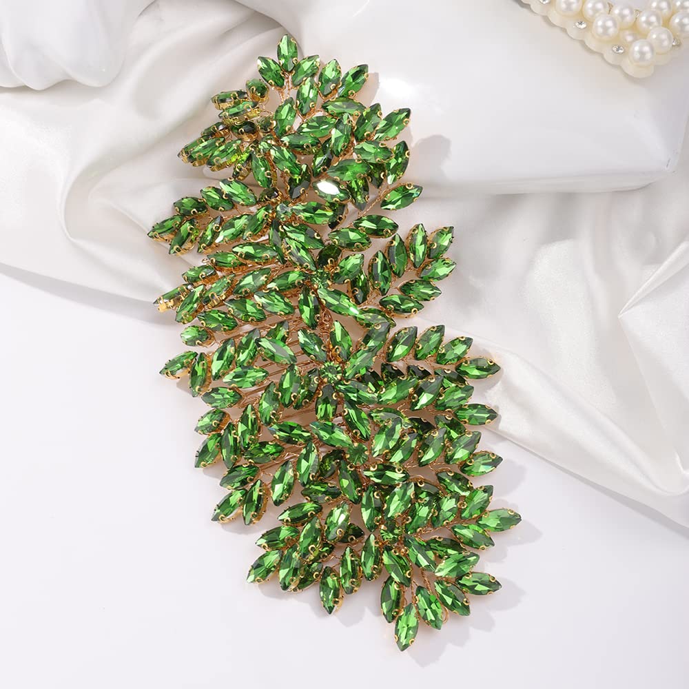 Teyglen Full Green Rhinestone Wedding Hair Comb Flower Bride Wedding Hair Comb Headband Luxurious Hair Accessories Crystal Bridal Side Comb Rhinestone Headpiece for Women Bride Girls (Green)