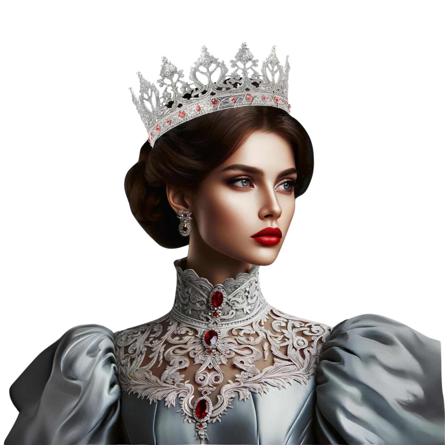 S SNUOY Silver Crowns for Women Royal King Crown for Men with Red Rhinestones Alloy Cosplay Headband for Birthday Homecoming Party Halloween Christmas