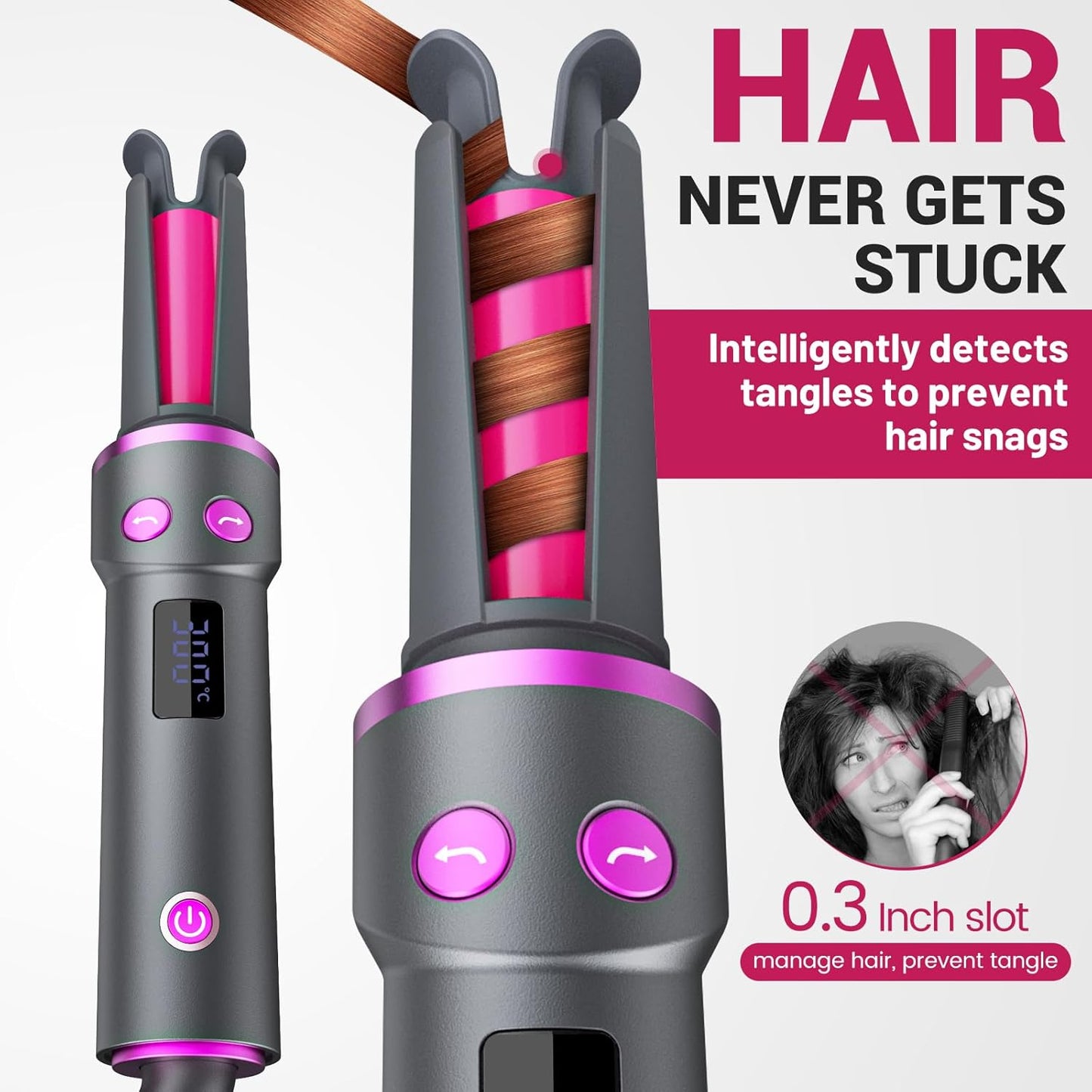 Skiennix Negative Ion Automatic Rotating Curling Iron - Smart Tangle-Free, Dual Voltage, Portable 1-Inch Ceramic Curler for Home & Travel