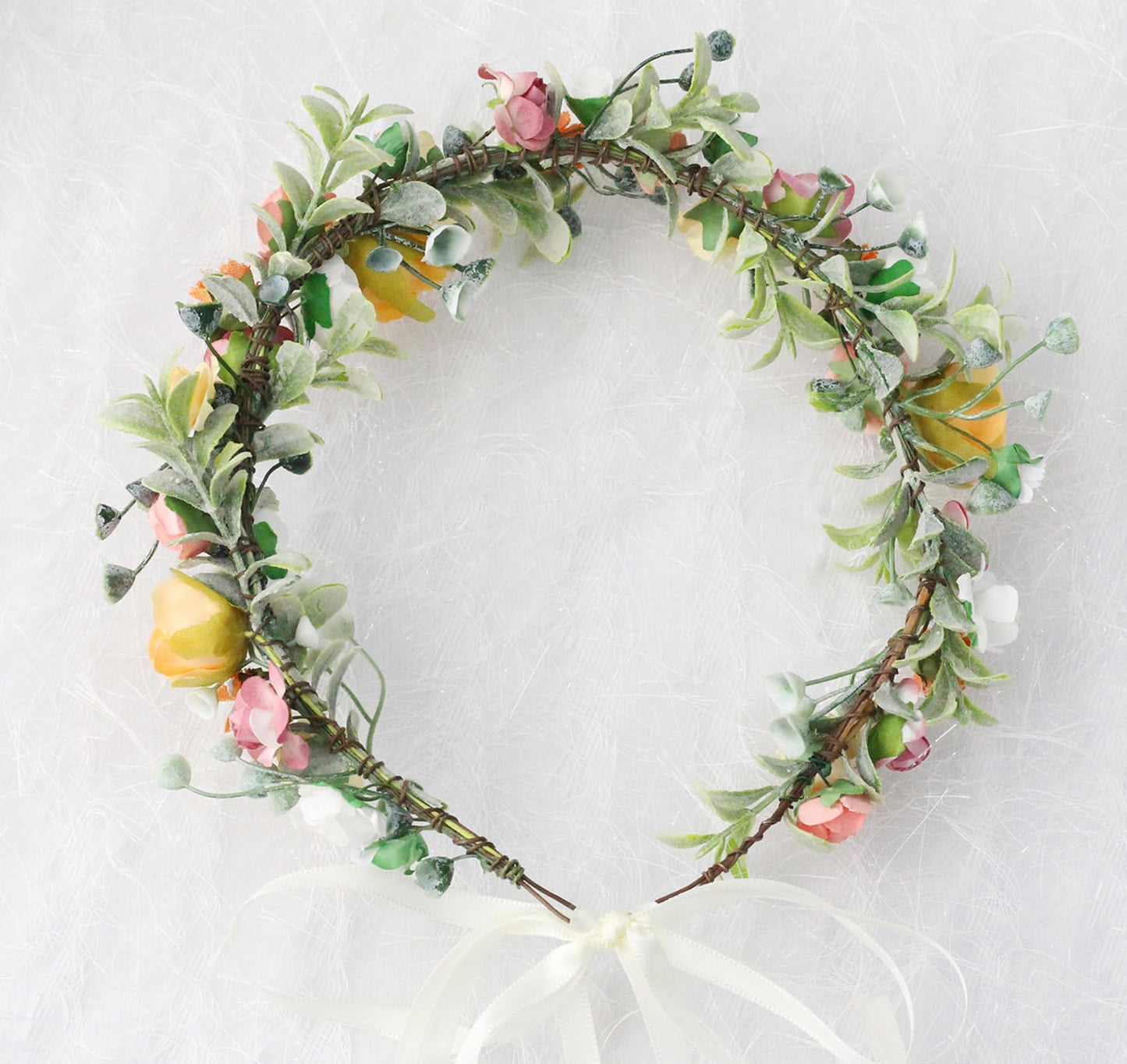 LLinfflr Fairy Flower Crown Woodland Headband Elf Floral Headpiece Hair Wreath Elven Circlet for Women Girls Bridal Wedding Prom Halloween Cosplay Photo Props