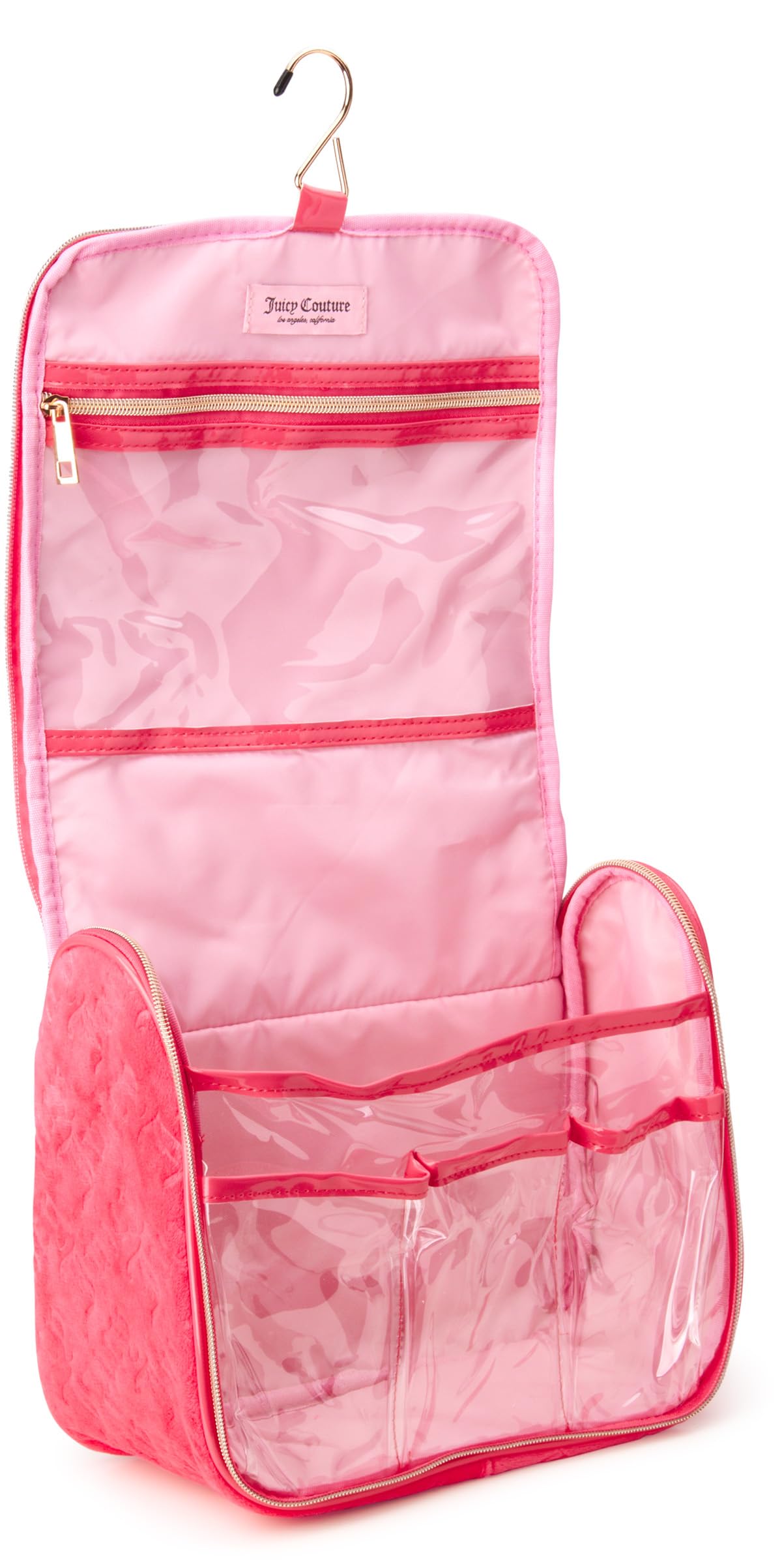 Juicy Couture Women's Cosmetics Bag - Hanging Travel Makeup and Toiletries Kit - Makeup Accessories Organizer Case with Hook, Size One Size, Peach