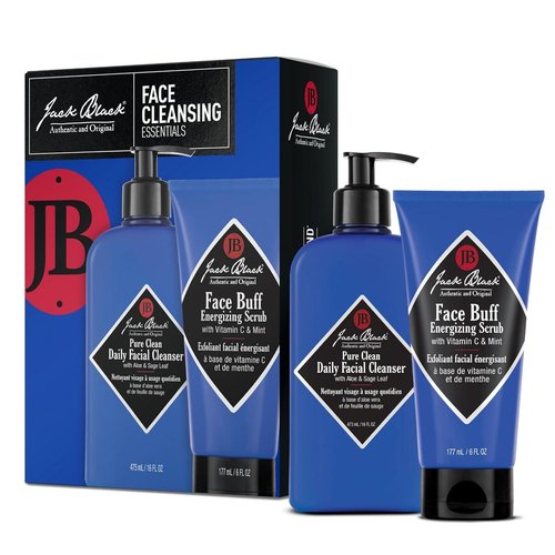 Jack Black Face Cleansing Essentials Set - Daily Facial Cleanser & Toner + Energizing Exfoliating Scrub