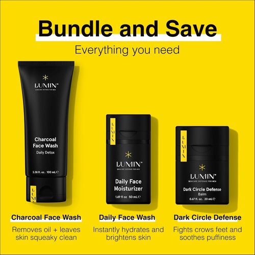 Lumin No Baggage Trio - Skincare Kit with Charcoal Face Wash, Moisturizer & Dark Circle Balm - All Skin Types