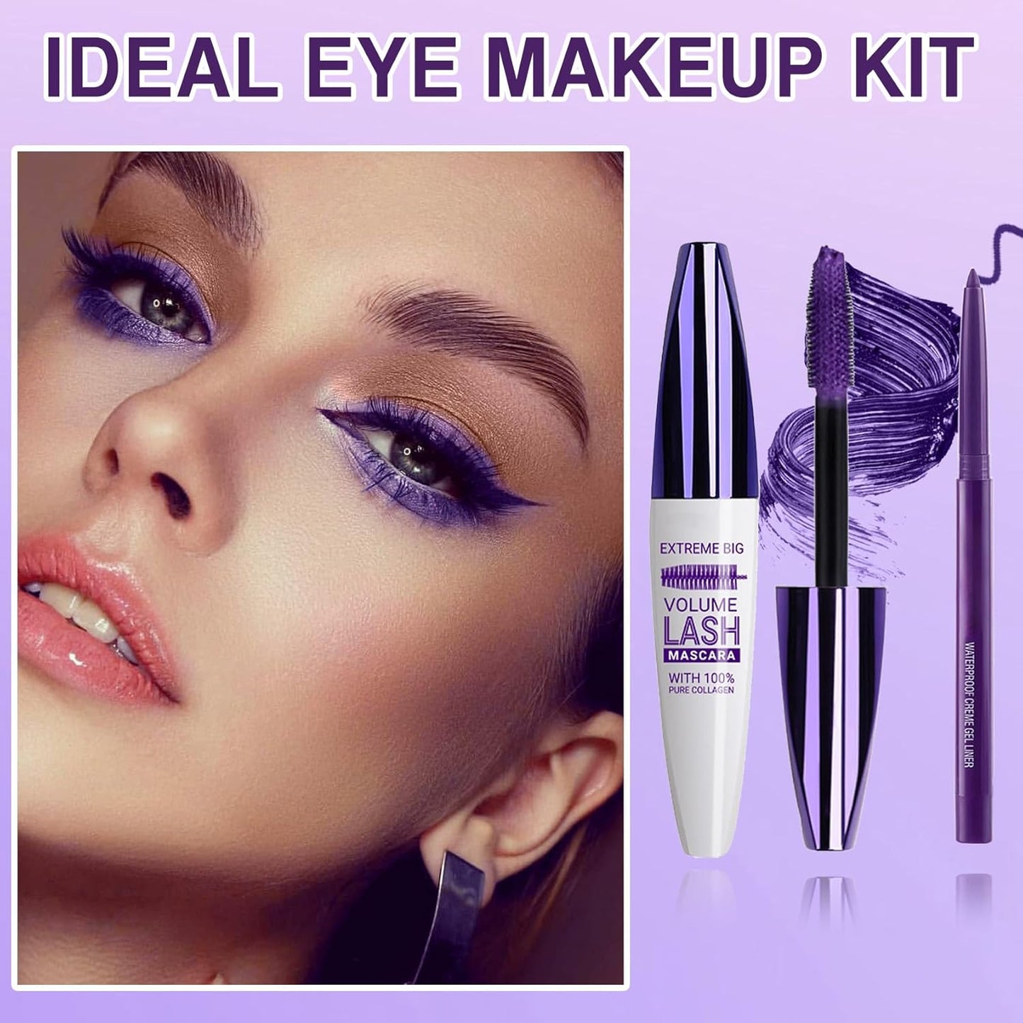 Skiennix Purple Mascara & Eyeliner Set - 5D Volume & Length, Waterproof Formula | Ideal for All Skin Types