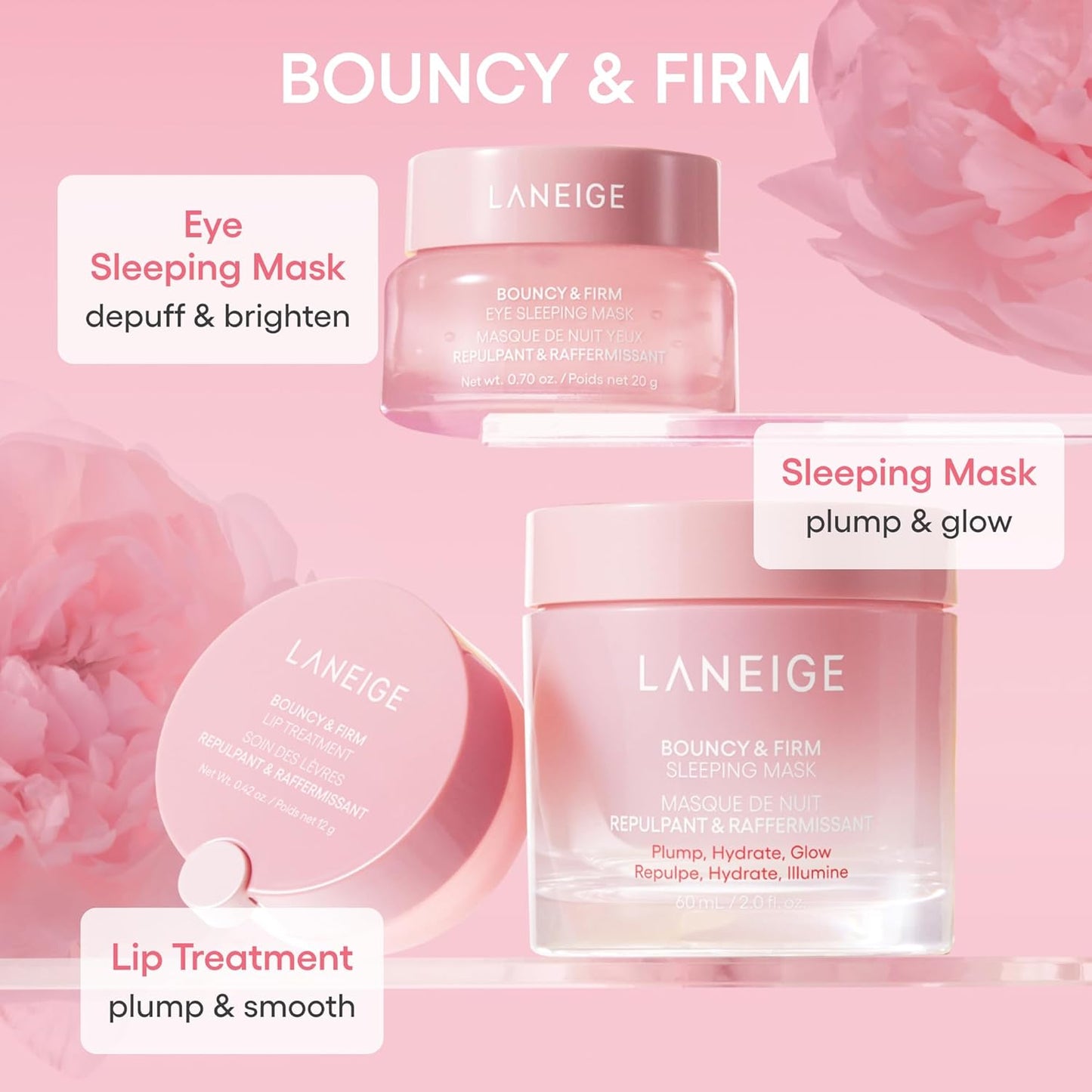 LANEIGE Eye Sleeping Mask - Bouncy & Firm Formula with Peony, Collagen, Ceramide & 5D Hyaluronic Acid