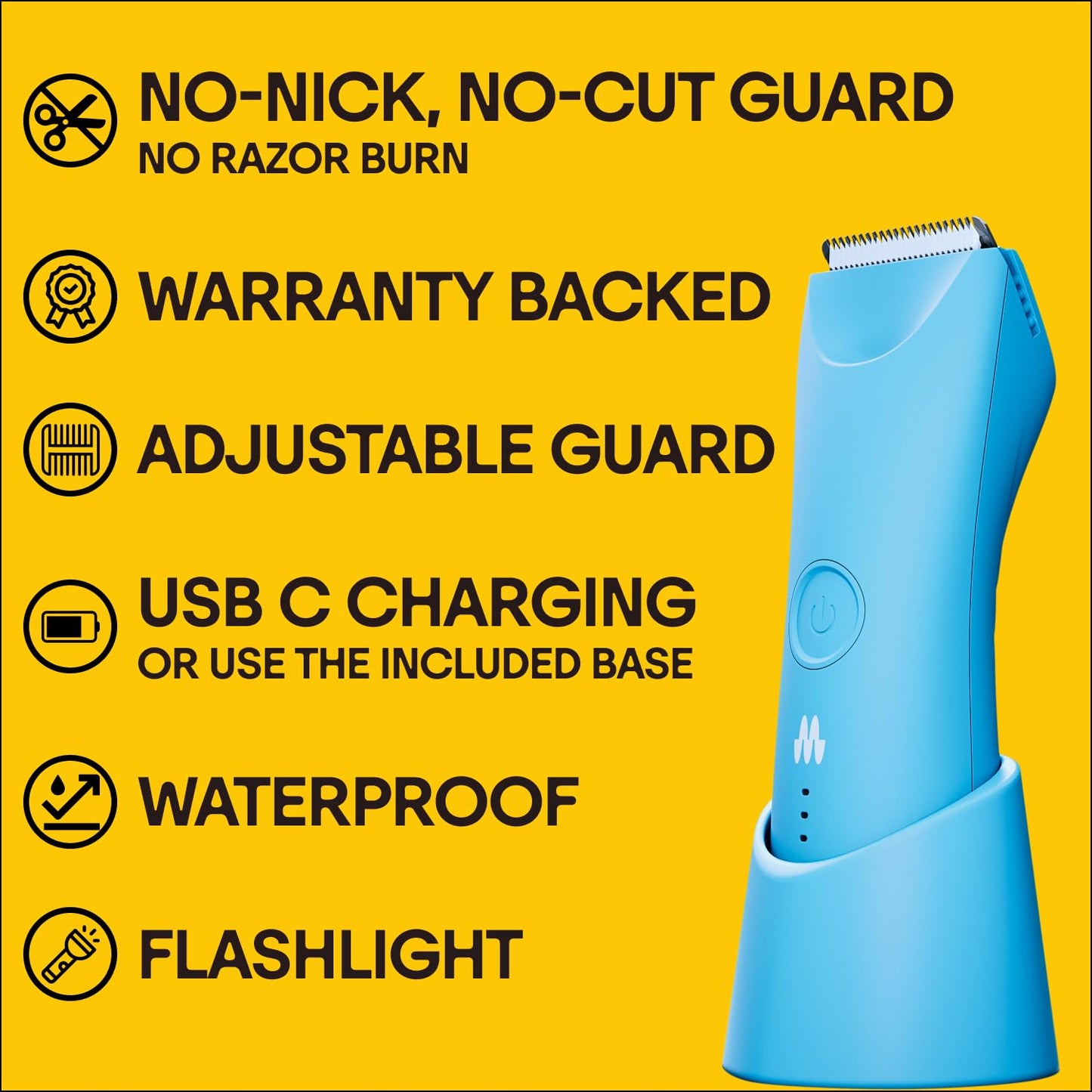 MERIDIAN Trimmer Plus Body & Bikini Hair Manscaping Trimmer, Adjustable Guard, USB-C Charging, Flash Light, Travel Lock, Charging Dock