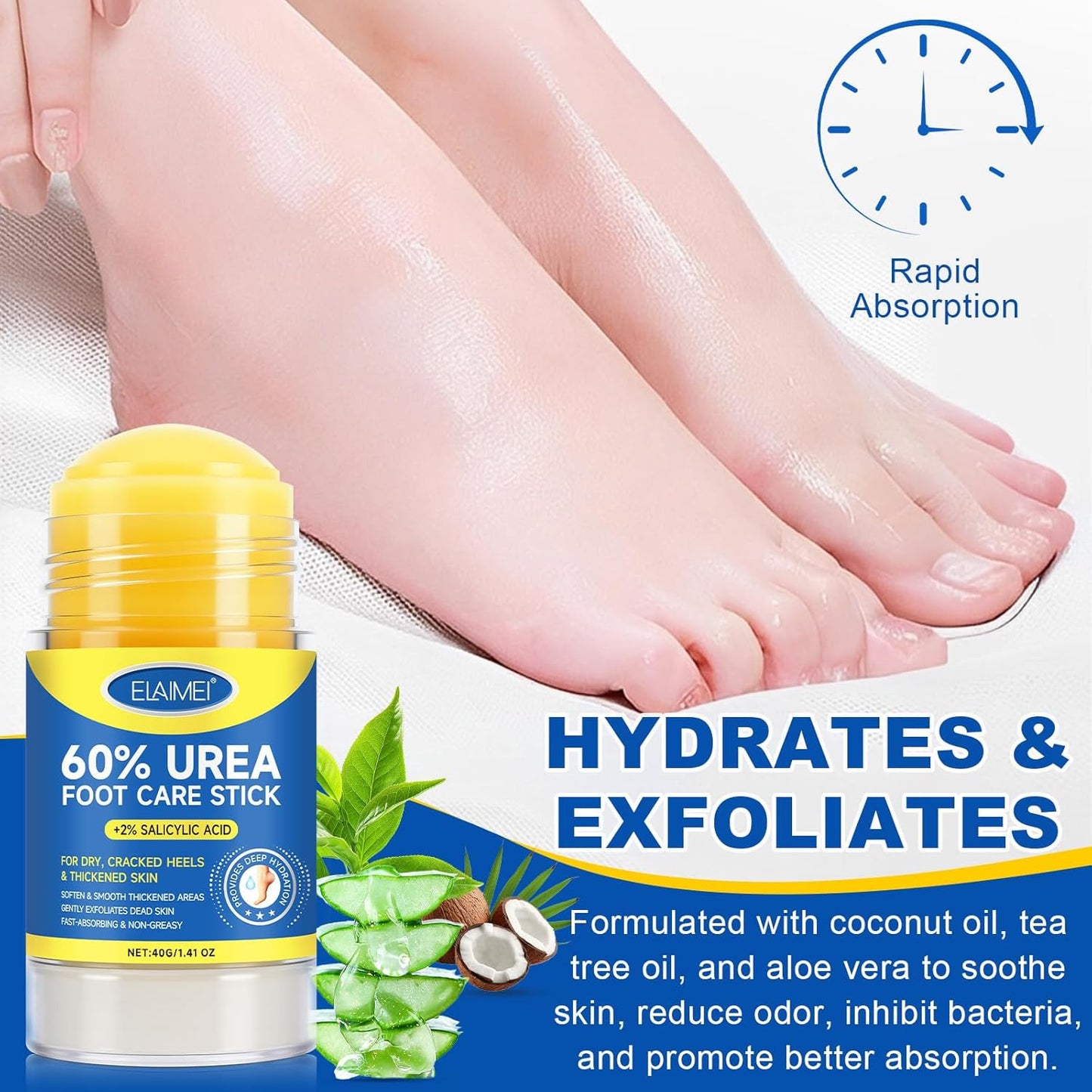 Urea Cream Stick 60% | Extra Strength Urea Foot Cream with 2% Salicylic Acid for Dry Cracked Heels
