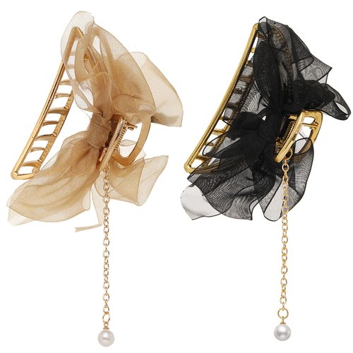 2 Pack Metal Big Lace Bows French Style Hair Clips Clamp Tassel Nonslip Hair Claw Hair Accessories for Women Girls for Thinner Thick Hair Styling