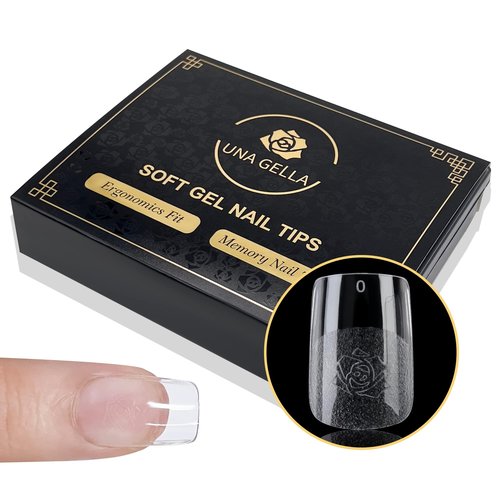 UNA GELLA Soft Gel Nails Tips Pre-file | 240 Short Square Gel Tips | Short Full Square Press On Nails 12 Sizes Full Square Nail Tips Short Square Fake Nails Full Cover Short Nail Extension