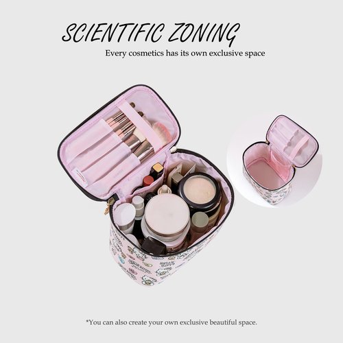 AmBealla Makeup Bag 2PCS with Large Handle Travel Cube Cosmetic Bags Brush Holder Cute Organizer Suitable for Purse for Women (01 Sweet Bear 2PCS)