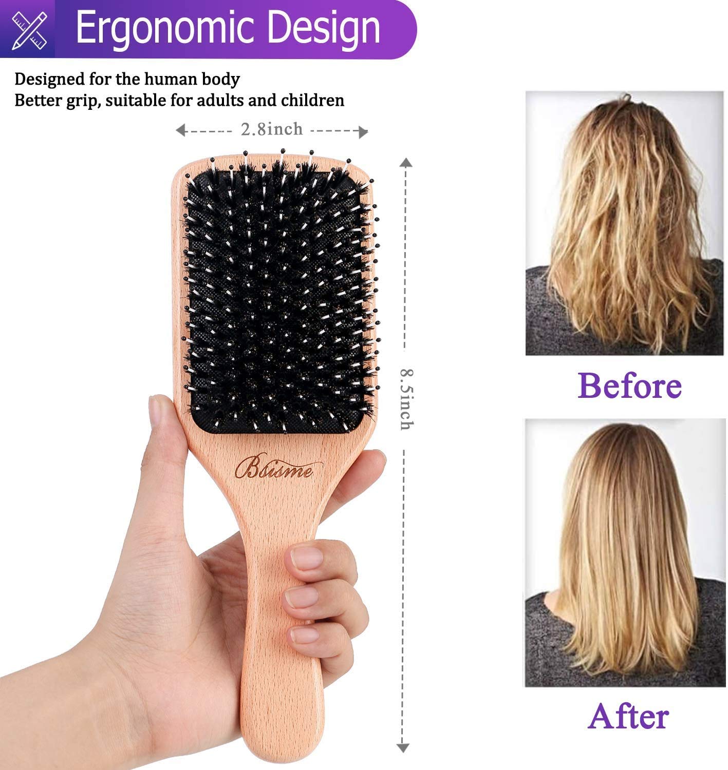 Hair Brush Boar Bristle Hair Brushes for Women Curly Hair, Best Paddle Detangling Brush Detangler for Girls Kids,Smooth Hair Add Shine …