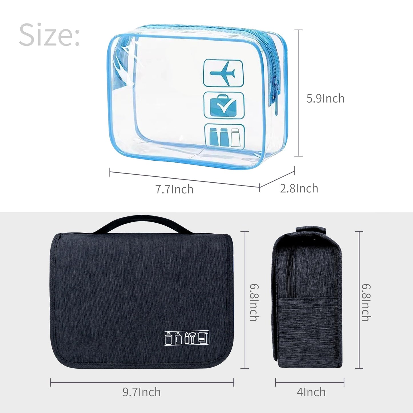 Lcsmaokin Large Capacity Toiletry Bag Travel Bag with Hanging Hook for Men and Women Waterproof Travel Cosmetic Bag Bathroom Bag,with TSA Approved Zippers Clear Travel Makeup Bag Carry-on