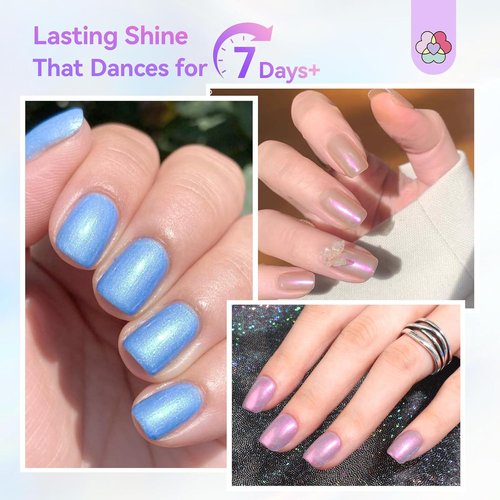 SAVILAND Quick-Dry Nail Polish Kit - 6+1 Colors with 3-in-1 Base, Top Coat & Cuticle Oil | Pearl Glitter Set for DIY Manicure