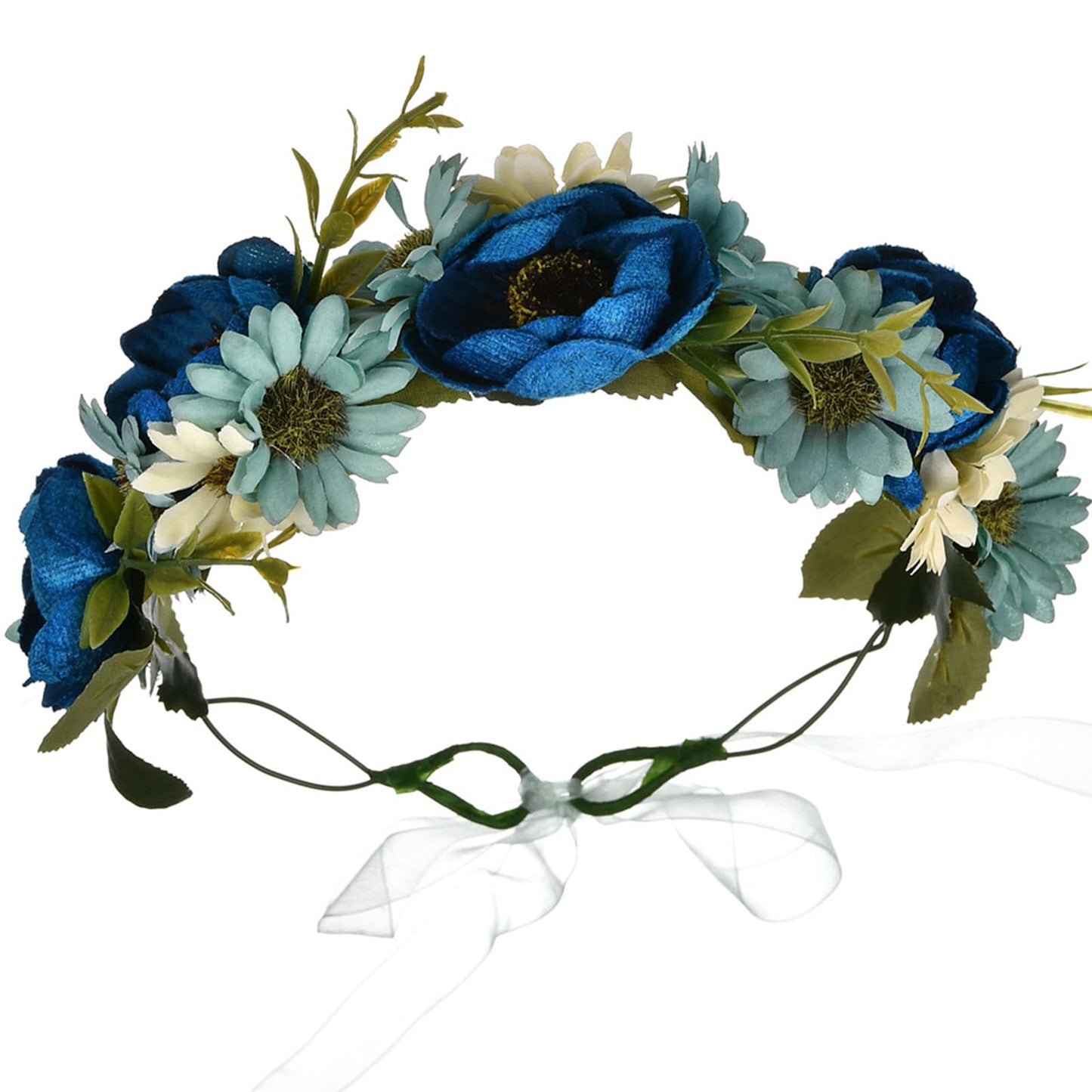 YnimioAOX Handmade Adjustable Flower Wreath Headband Halo Floral Crown Garland Headpiece,A14-navy blue