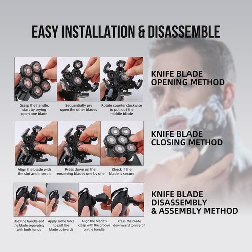 E-Hunter Electric Razor Replacement Blades - 7 Heads Wet/Dry Beard Shaver Blades for Bald Men