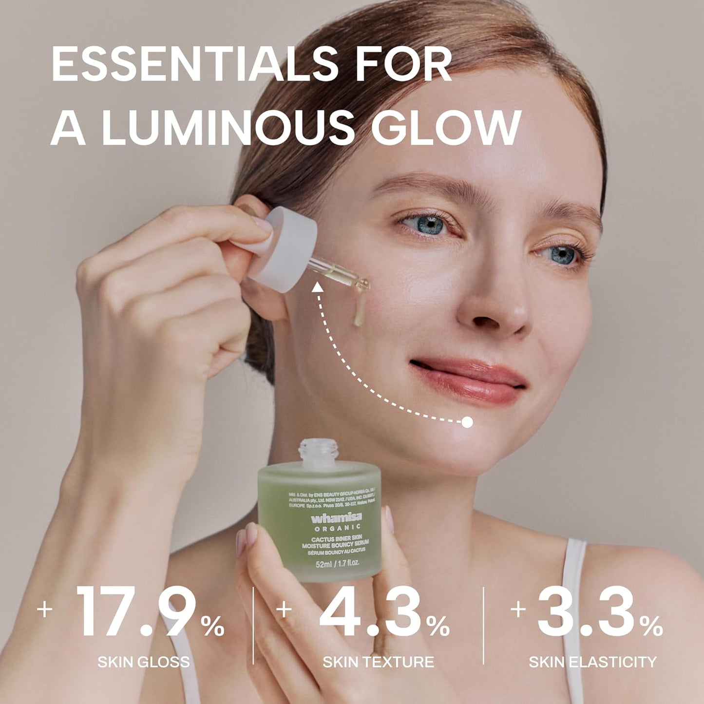 Whamisa Organic Cactus Bouncy Serum - 48 Hours Inner Skin Moisture | Hydrating Facial Ampoule (52ml)