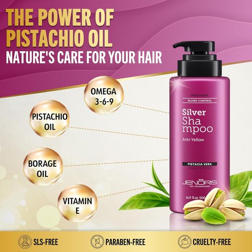 Jenoris Silver Purple Shampoo - Neutralizes Yellow & Brassy Tones for Blonde & Gray Hair | 16.9 Fl Oz