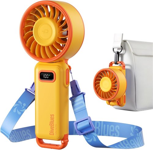 Diveblues Portable Handheld Fan - 7.4m/s High-Speed Turbo with 180° Foldable Design | USB-C Rechargeable, 12H Battery