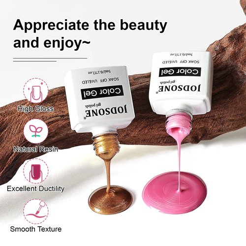 JODSONE 10 Color Gel Nail Polish Set with Base Coat and Top Coat Great DIY Salon Home Gift