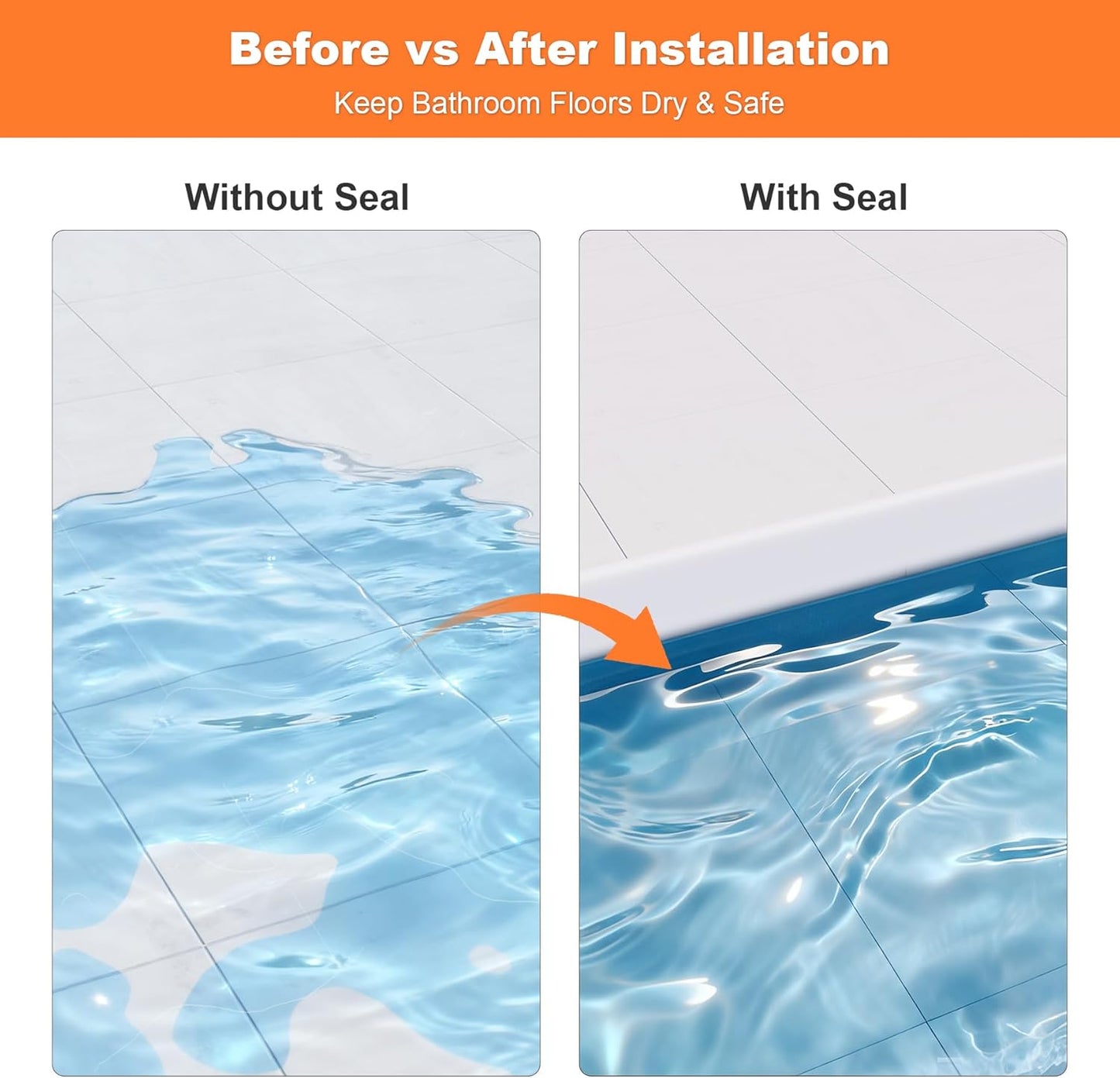 Skiennix 70-Inch Shower Water Dam - Collapsible Splash Guard for Wet & Dry Separation