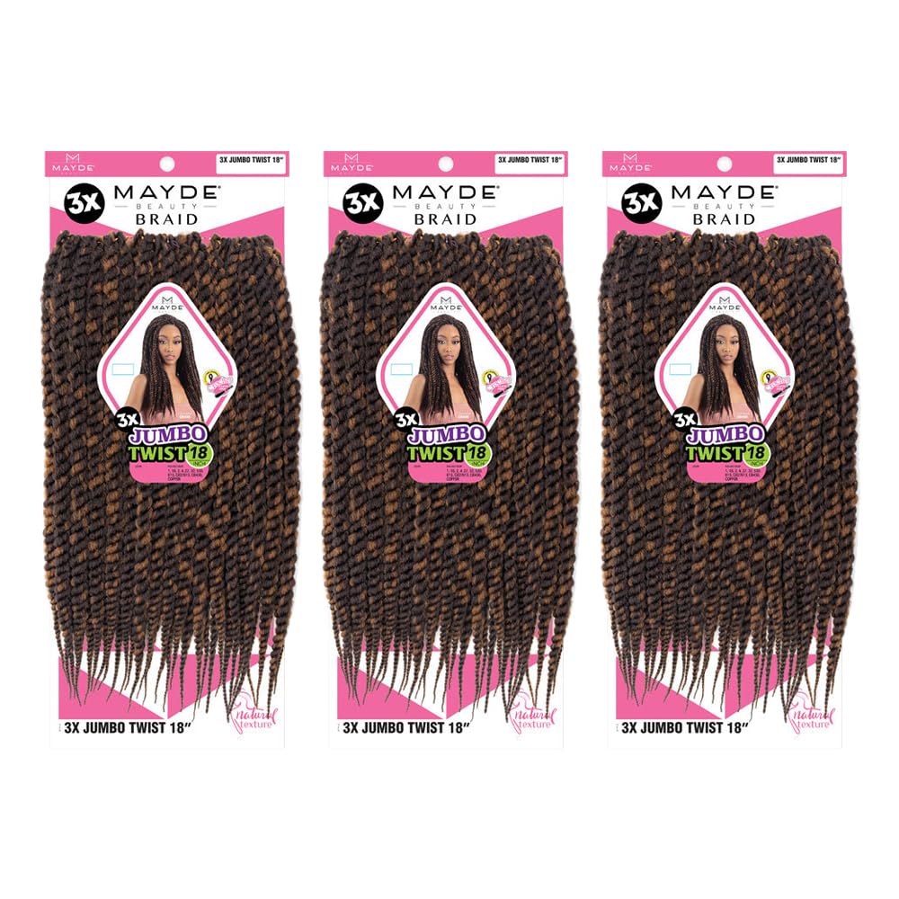 Mayde Beauty Crochet Braid 3X JUMBO TWIST 18" (3 Pack, 30 Light Auburn)