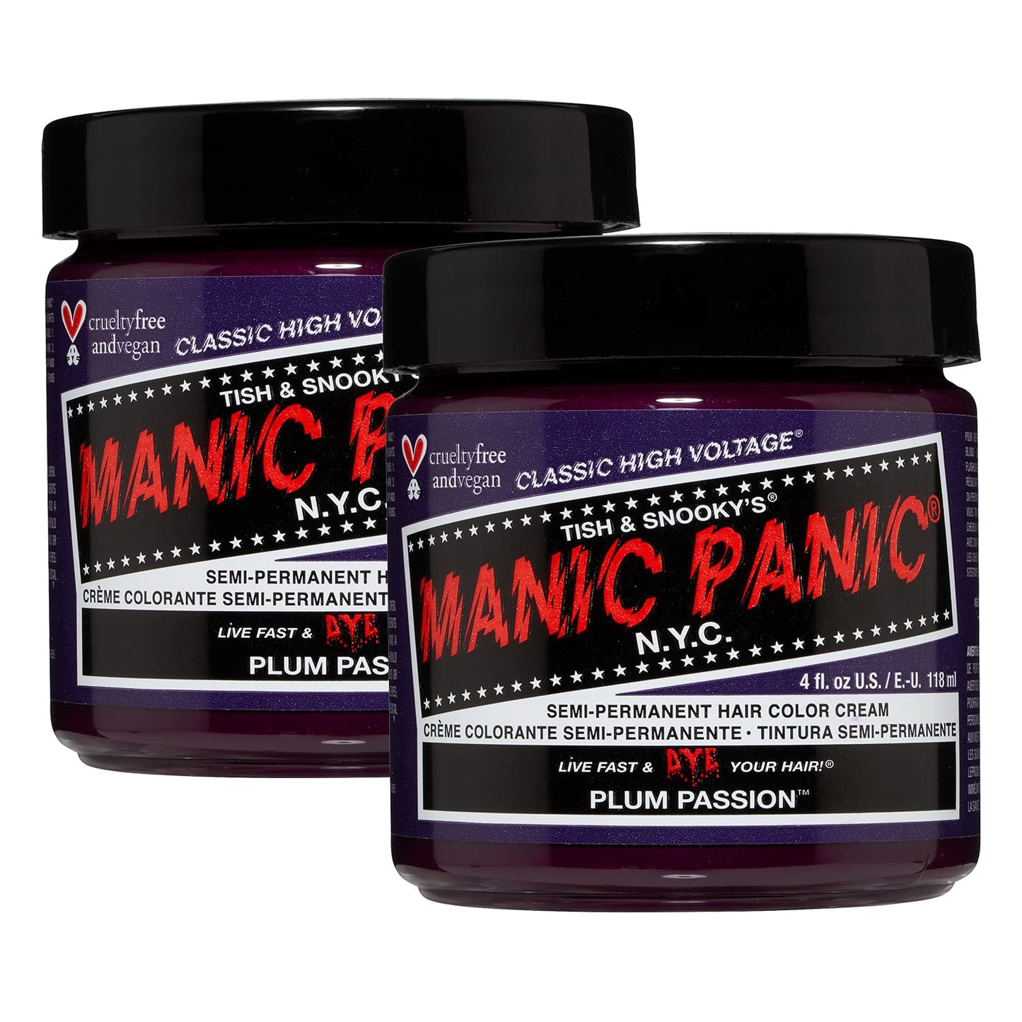 MANIC PANIC Plum Passion Hair Dye - Classic High Voltage - (2PK) Semi Permanent Hair Color - Purple Shade With Red Undertones - For Dark & Light Hair ??Vegan, PPD & Ammonia-Free - For Coloring Hair