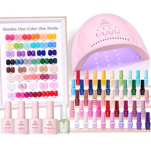 Beetles Gel Nail Polish Kit with U V Light - 45 Colors Gel Polish Set 75 Pcs One Color One Bottle Emotional Journey Kit with Top Base Coat Beauty Must Have Salon Manicure Gifts for Women Teen Girls