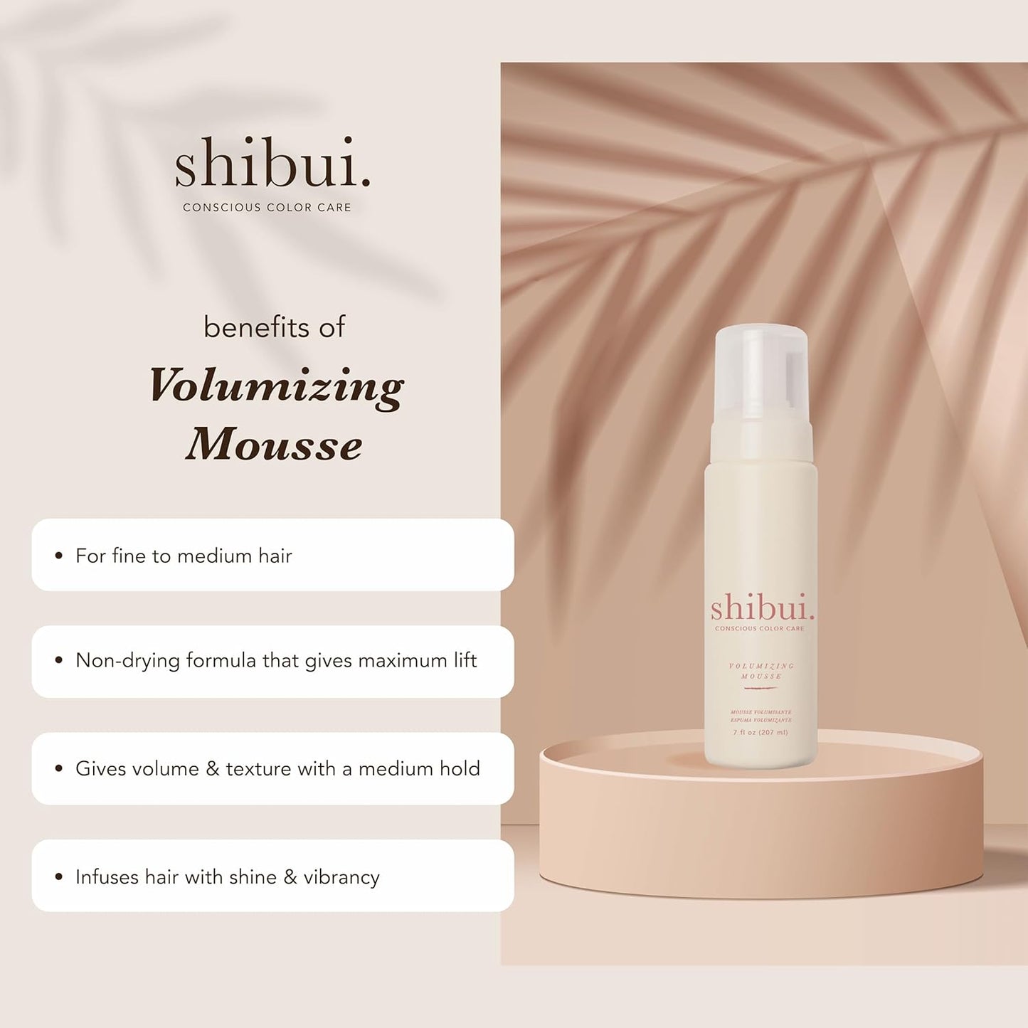SHIBUI Volumizing Mousse - Weightless Lift & Color Protection for Fine to Medium Hair | 7 Fl Oz