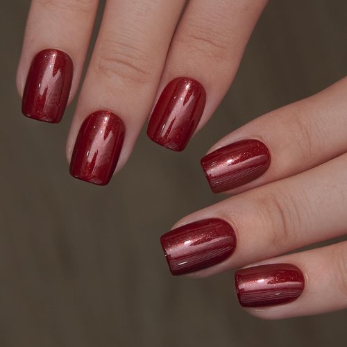 Curvlife Soft Gel Press on Nails Fake Nails with Grayish Red Design Full Cover False Nails Reusable Nail Kit with Nail Glue Adhesive Tabs Artificial Glue on Nails