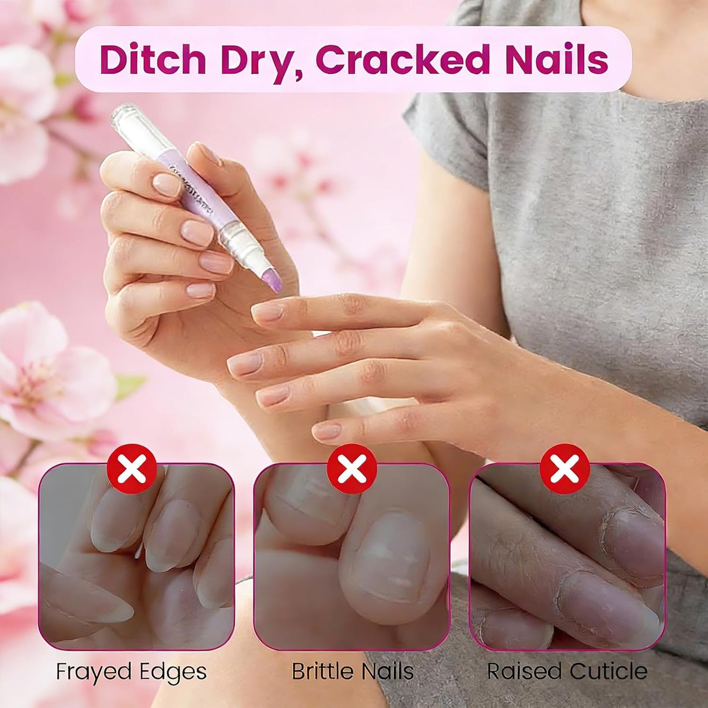 Cuticle Oil Pusher Pen (2 Pack) - Ceramic Cuticle Oil for Dry Nails & Cuticles, No Leak Travel Size Cuticle Pusher Pen, Moisturizing Nail Care Treatment for DIY Manicure & Salon Use