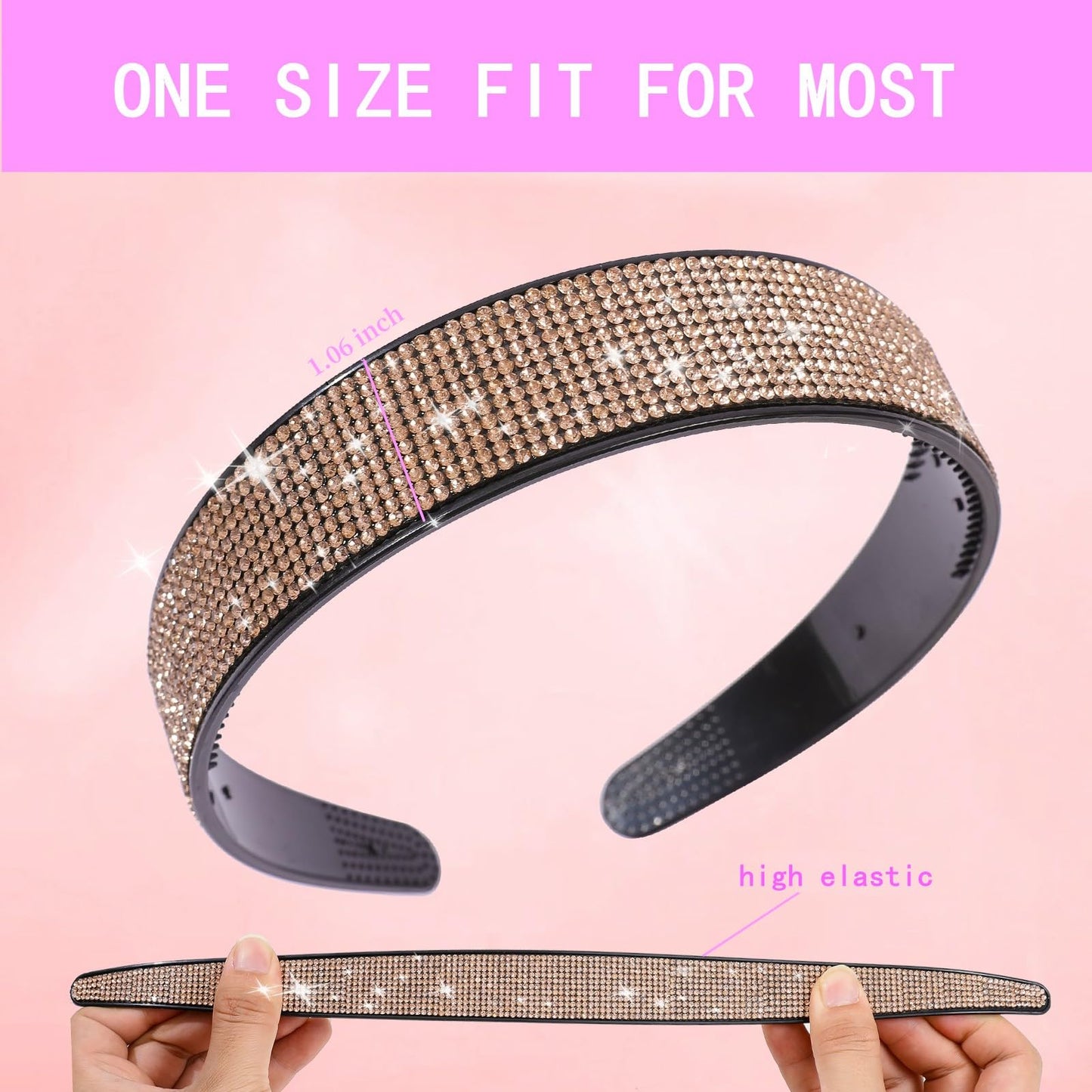 Cutewing 4PCS Solid Rhinestone Headbands for Women Girls Fashion Sparkly Headband with Teeth Glitter Hairbands Non Slip Hair Hoop Bling Decorative Hair Accessories for Ladies