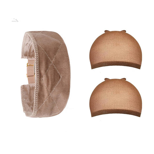 JCL Wig Cap, Wig Grip Cap for Women, Wig Grip Band for Keeping Wigs in Place Non Slip Adjustable Velvet Wig Gripper Headband(1 Brown Wig Grip and 2 Wig Caps)