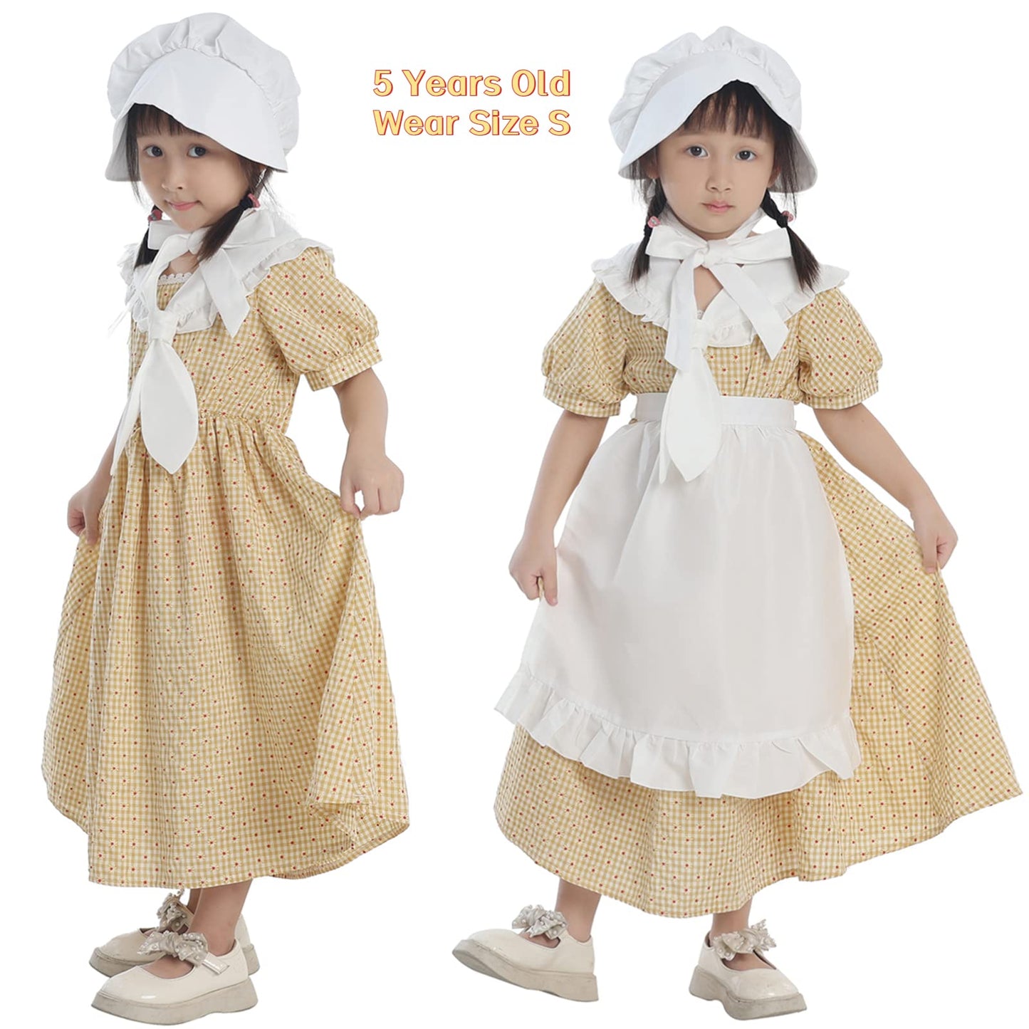 NSPSTT Pioneer Girl Prairie Dress Colonial Dress Girls Costume Yellow, S